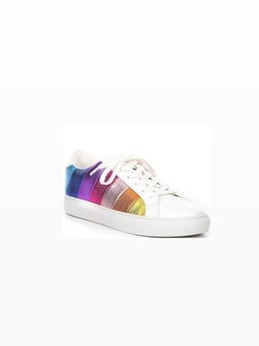 Steve Madden White Sneakers with Rainbow Metallic Stripes